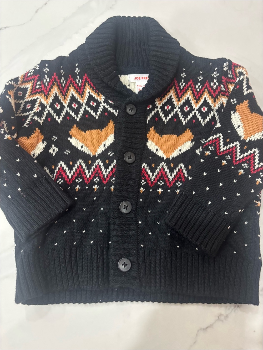 Joe Fresh Black Knit Cardigan with Orange Fox Motif